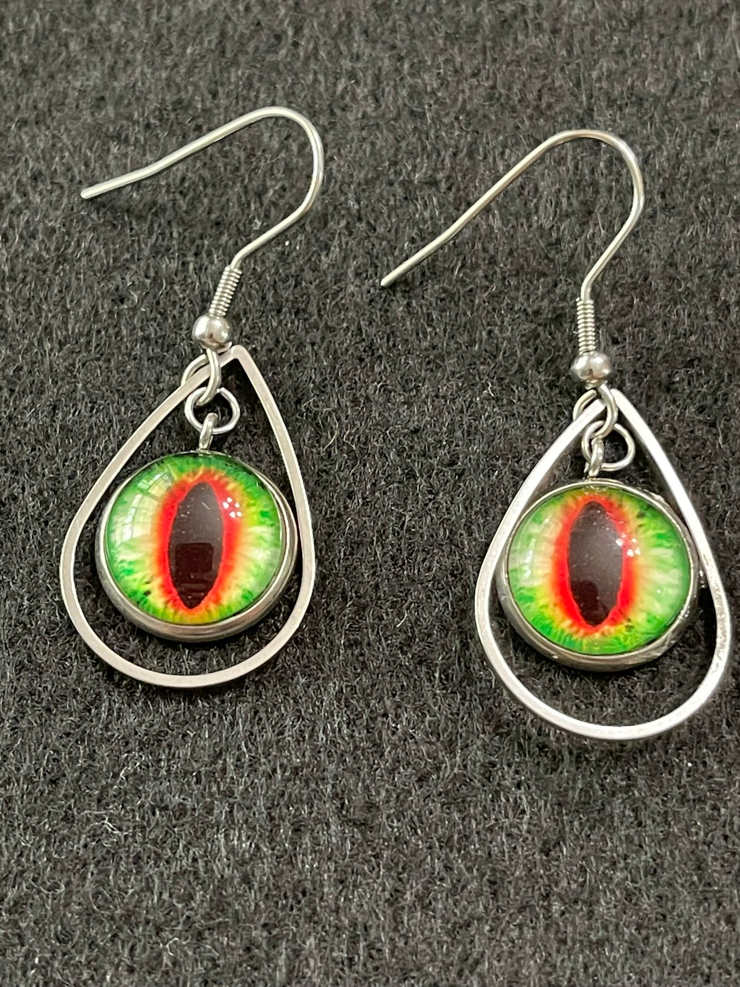 Fun Quirky Eyeball Earrings Green with Redeye