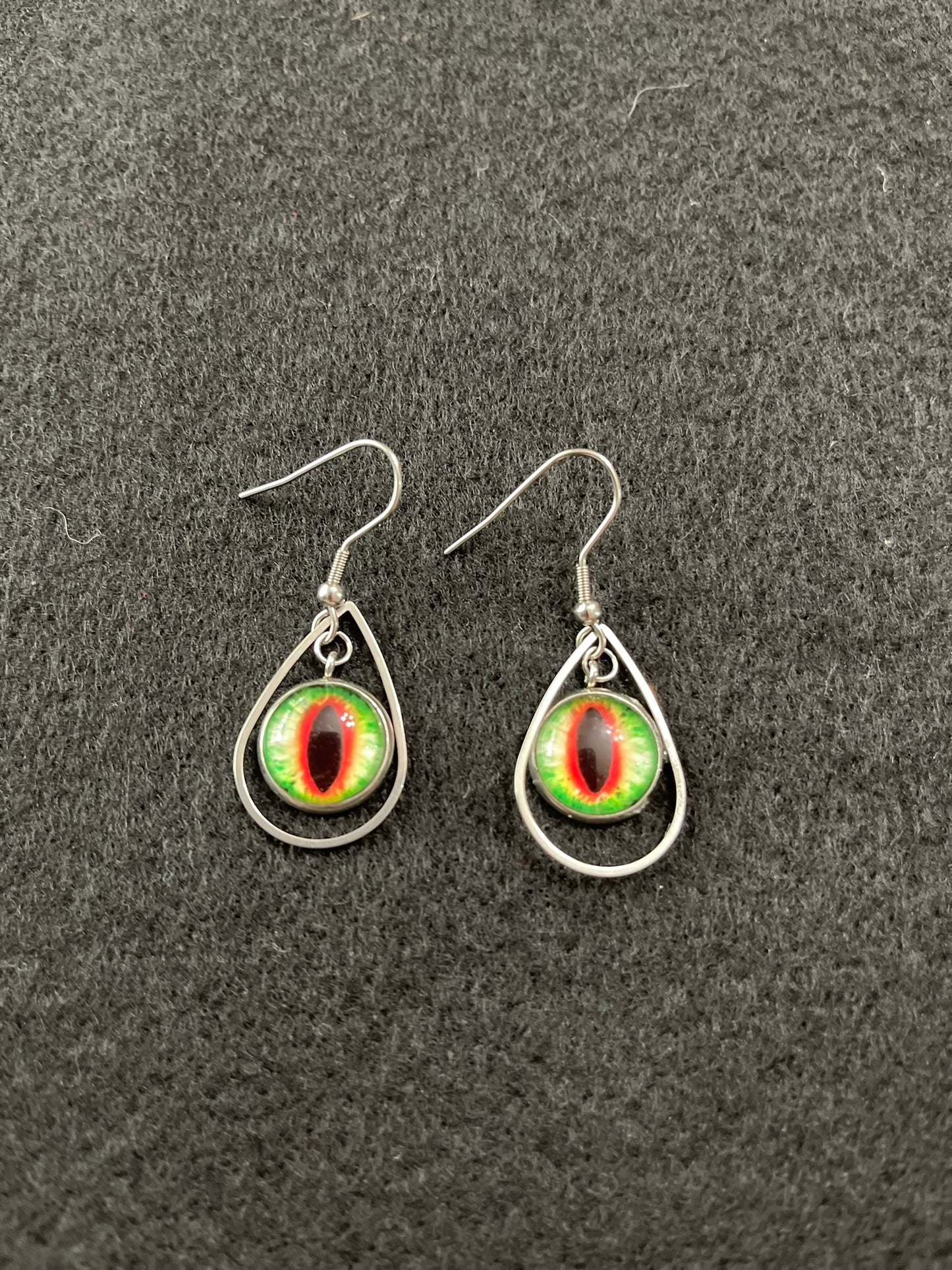 Fun Quirky Eyeball Earrings Green with Redeye