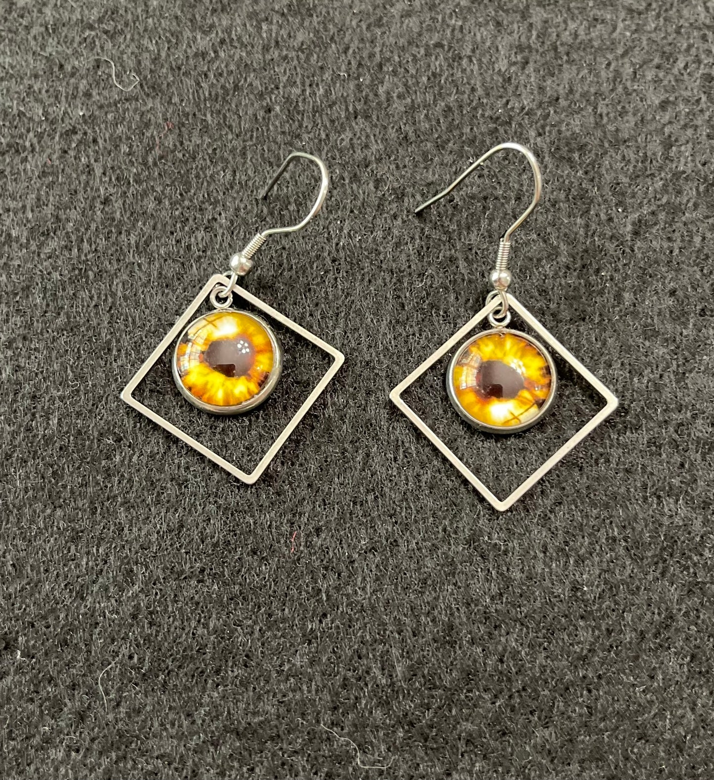 Fun Quirky Eyeball Earrings Yellow Owl Eye