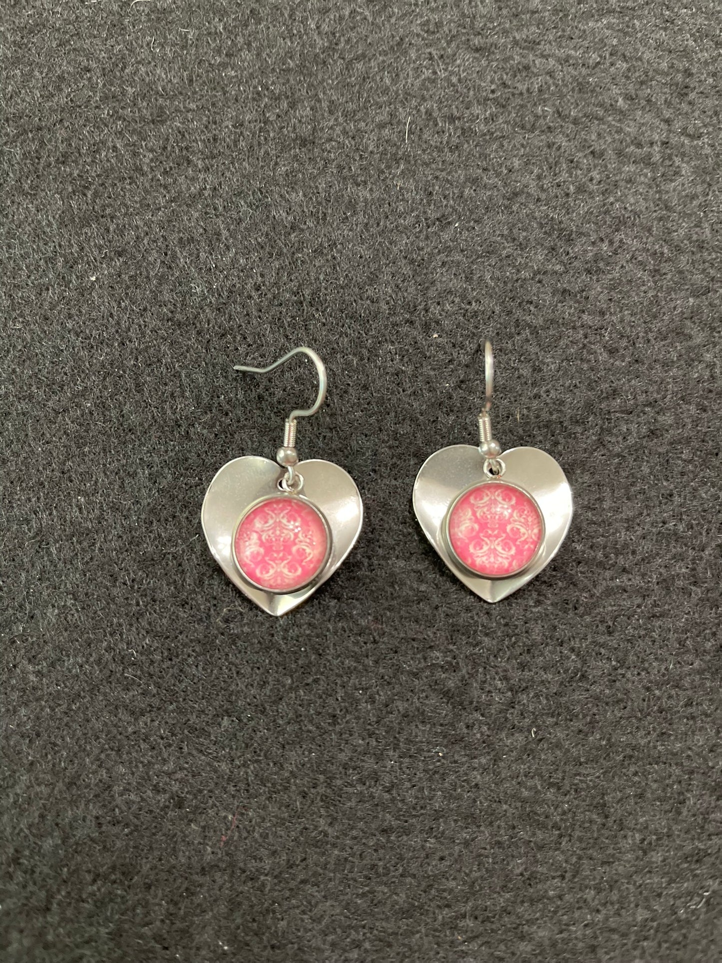 Vintage Victorian Wallpaper Inspired Pink Floral Heart Earrings