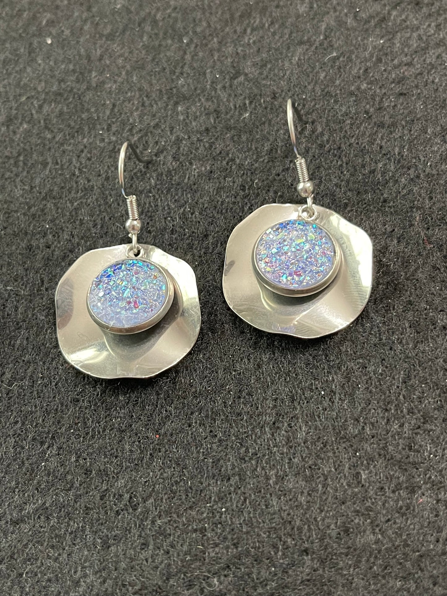 80s Inspired Retro Earrings Crystal and Silver Oyster Shell