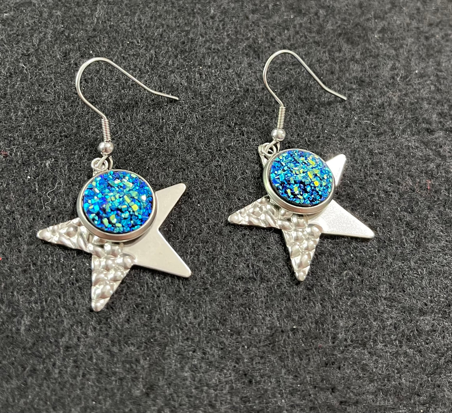80s Inspired Retro Earrings Blue and Silver Stars 4th of July