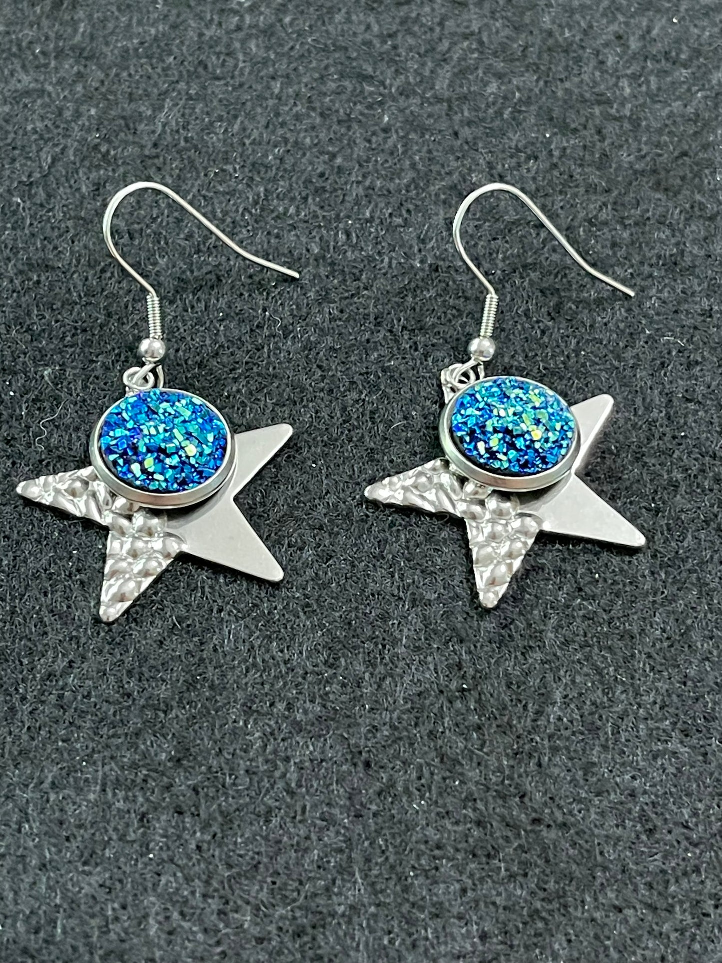 80s Inspired Retro Earrings Blue and Silver Stars 4th of July