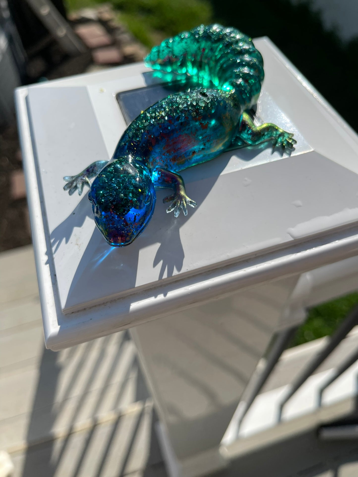 Blue and Teal Glitter Leopard Gecko Figurine