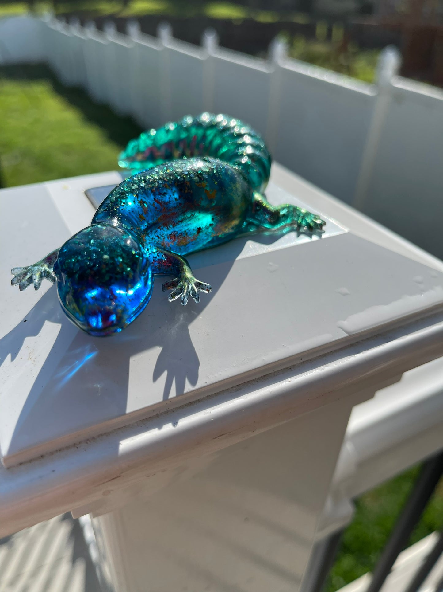 Blue and Teal Glitter Leopard Gecko Figurine