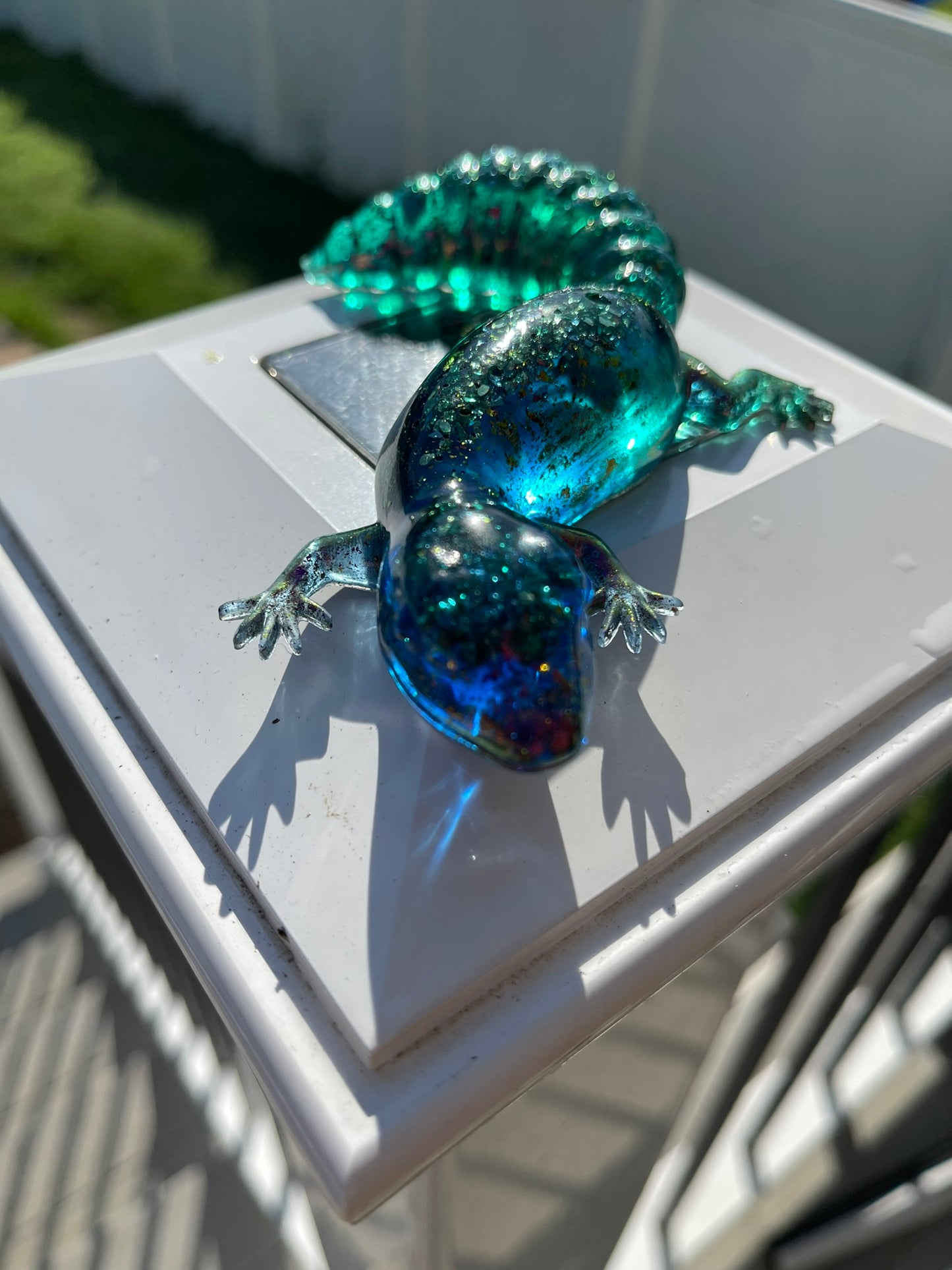 Blue and Teal Glitter Leopard Gecko Figurine