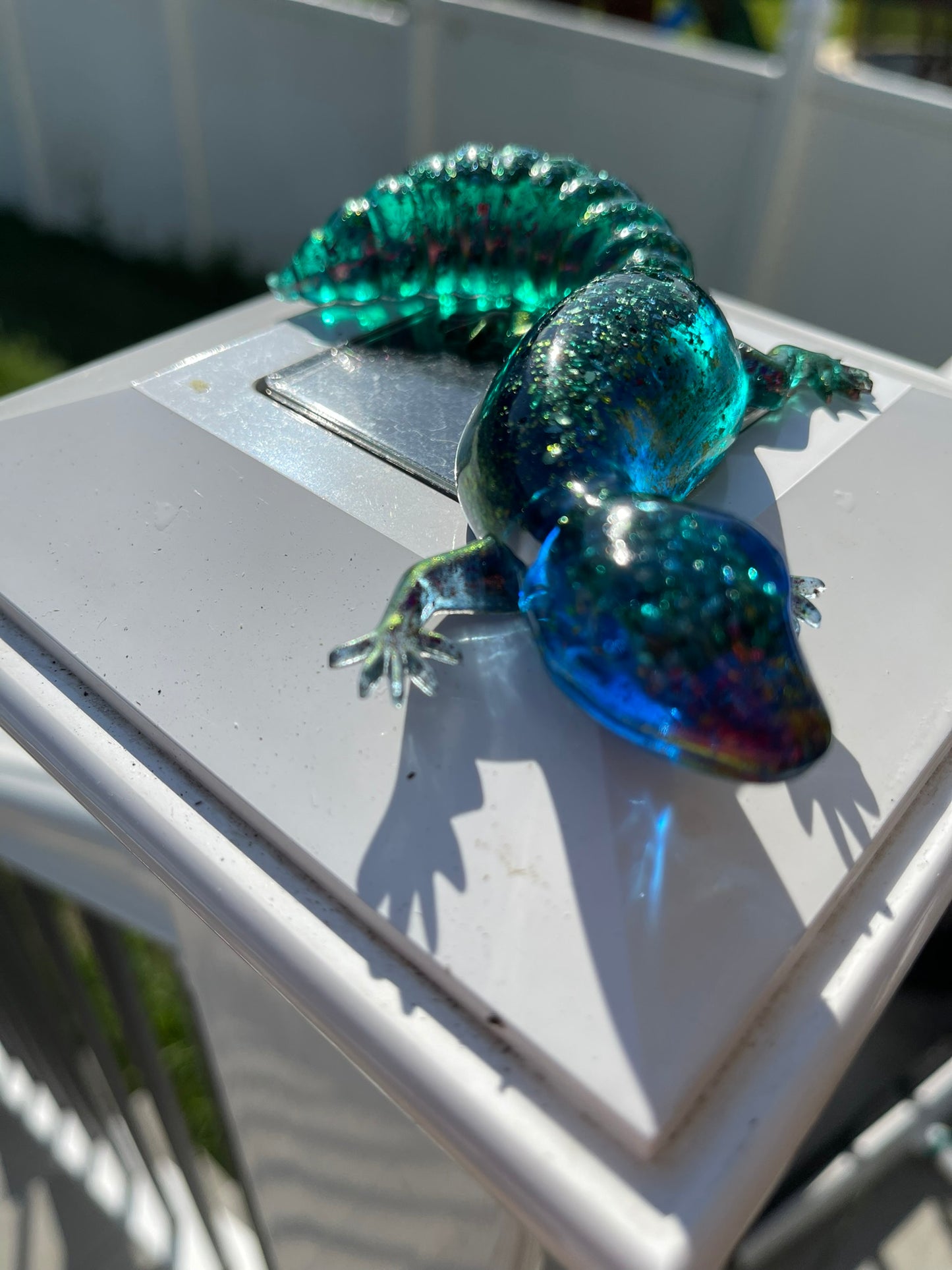 Blue and Teal Glitter Leopard Gecko Figurine
