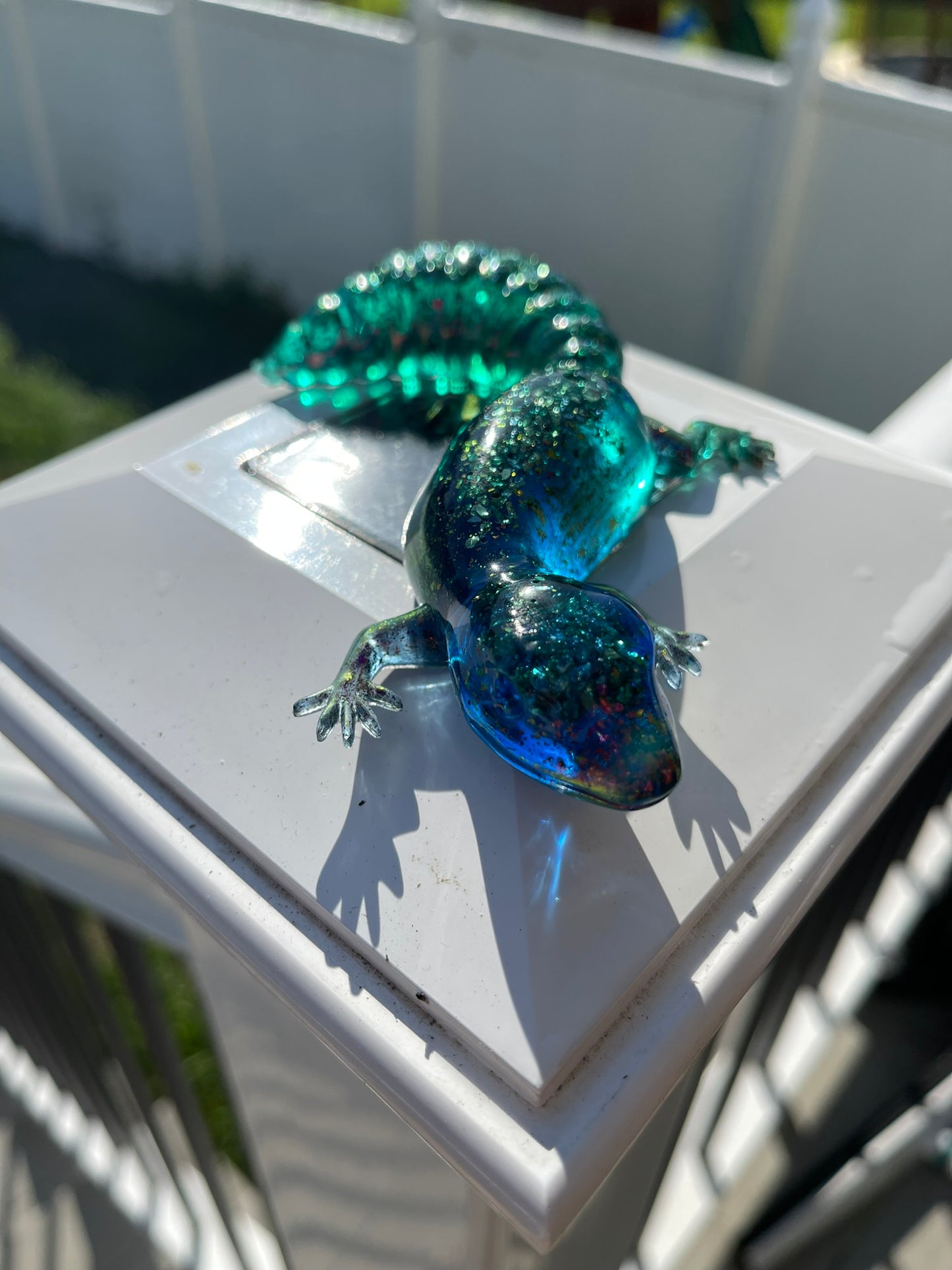 Blue and Teal Glitter Leopard Gecko Figurine