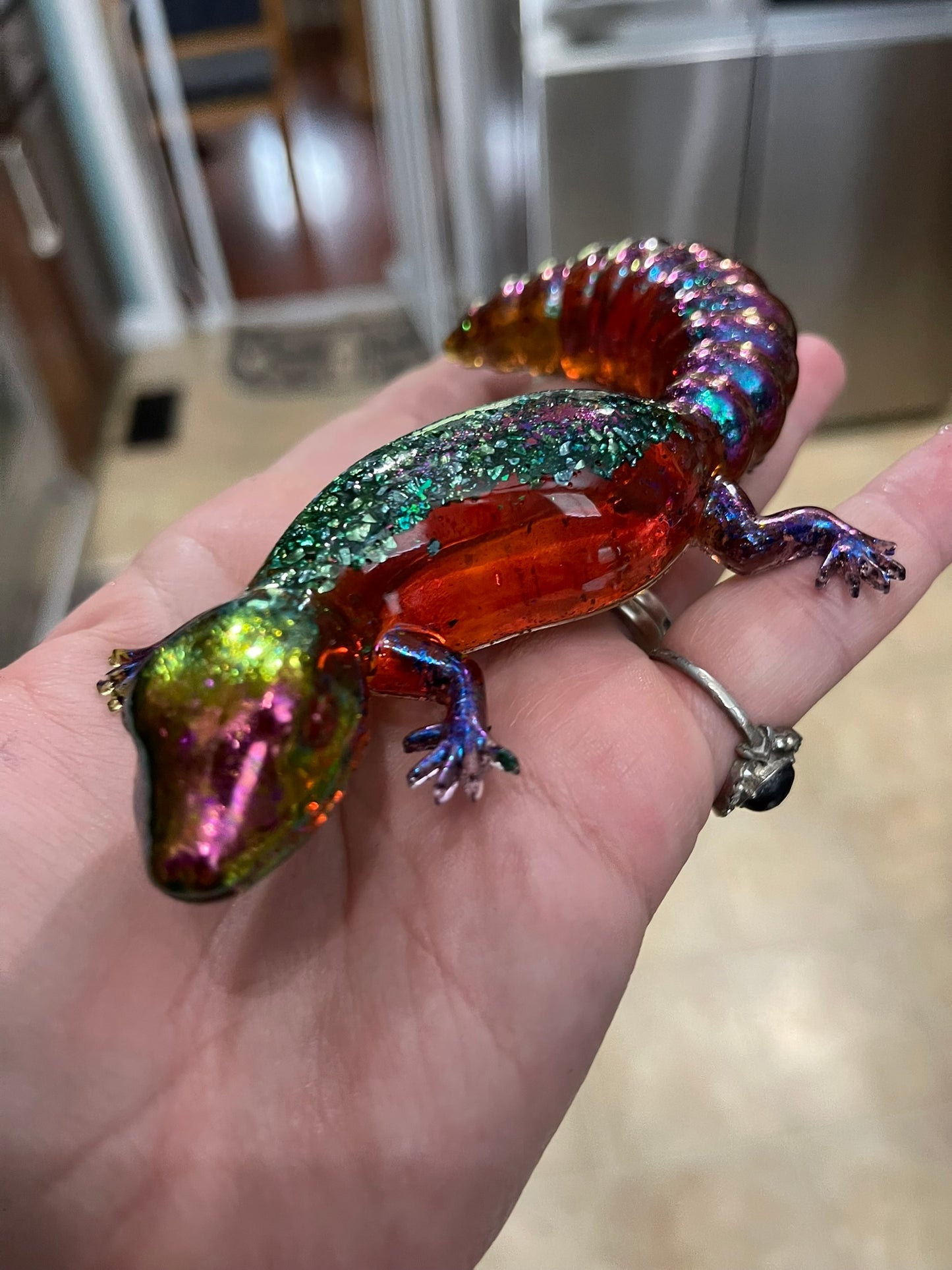 Amber and Gold Glitter Leopard Gecko Figurine