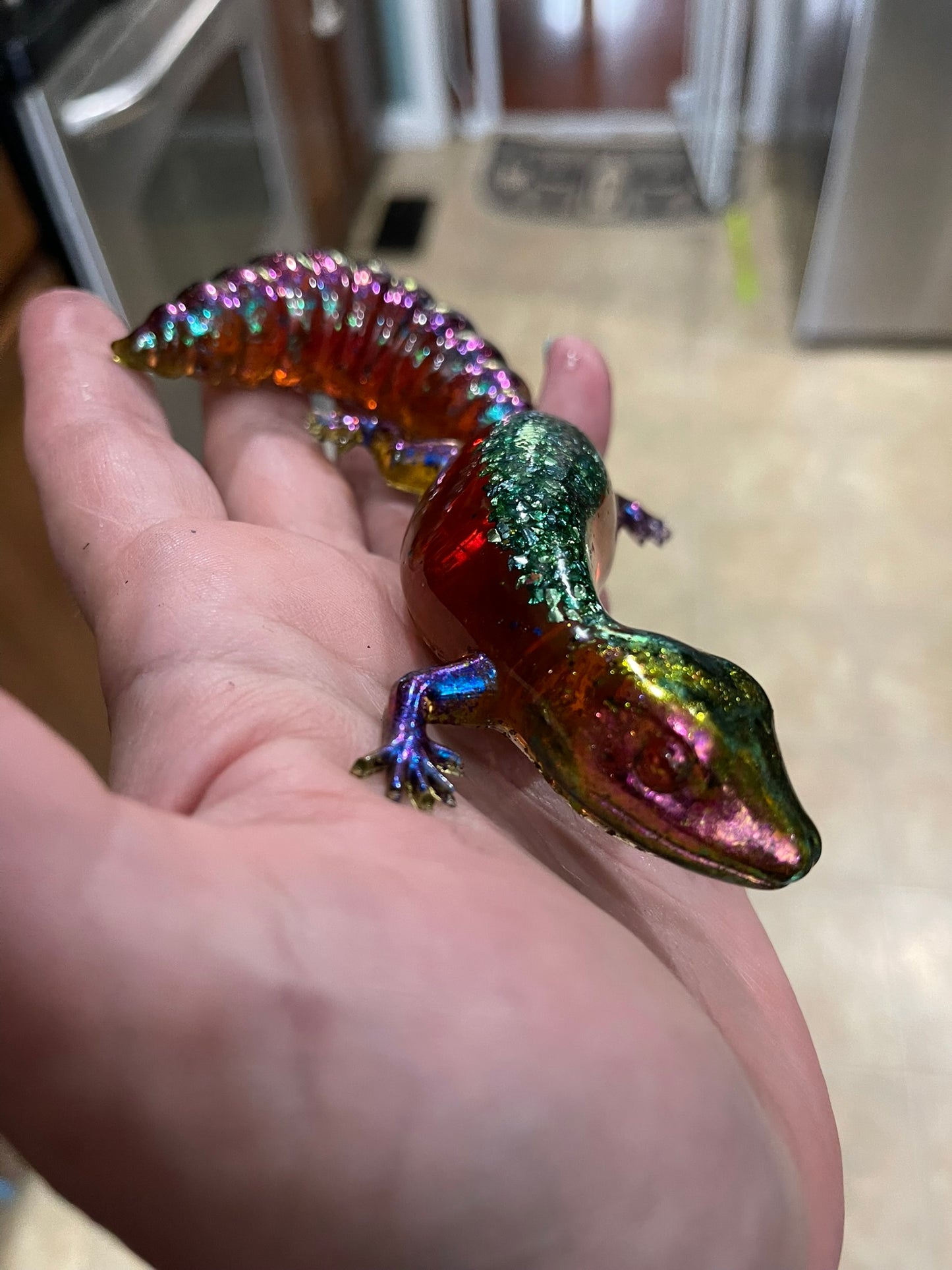 Amber and Gold Glitter Leopard Gecko Figurine