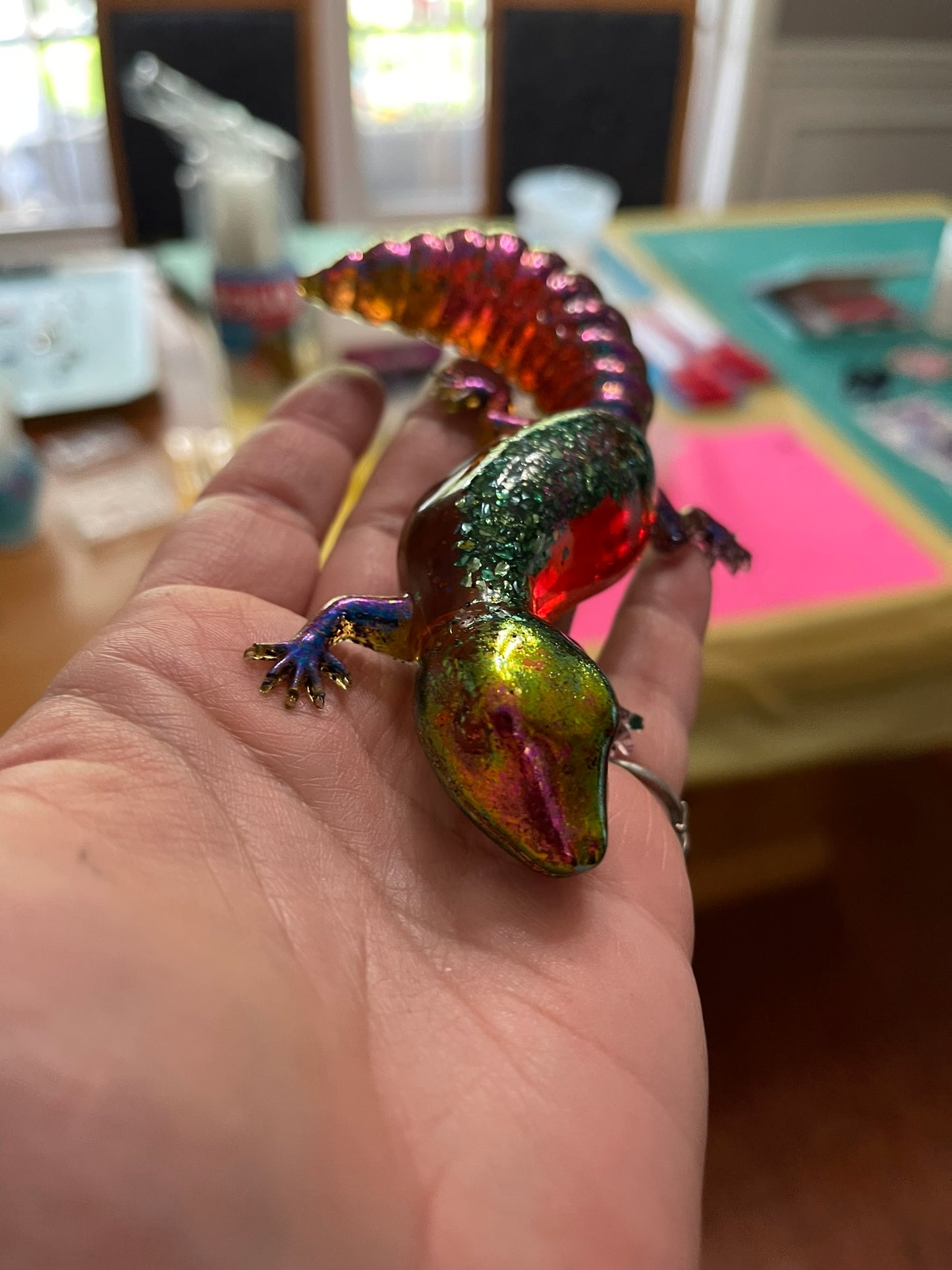 Amber and Gold Glitter Leopard Gecko Figurine