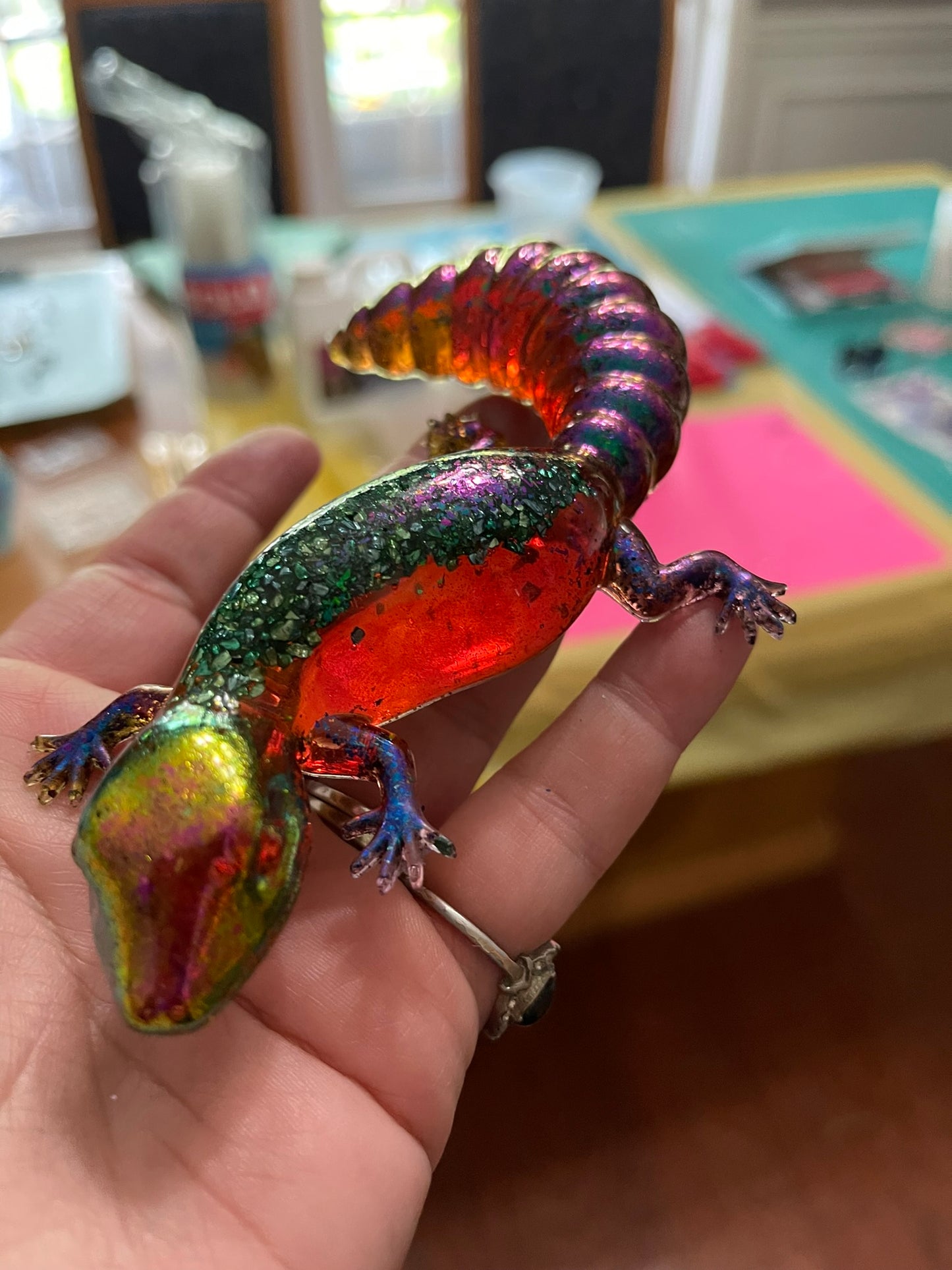 Amber and Gold Glitter Leopard Gecko Figurine