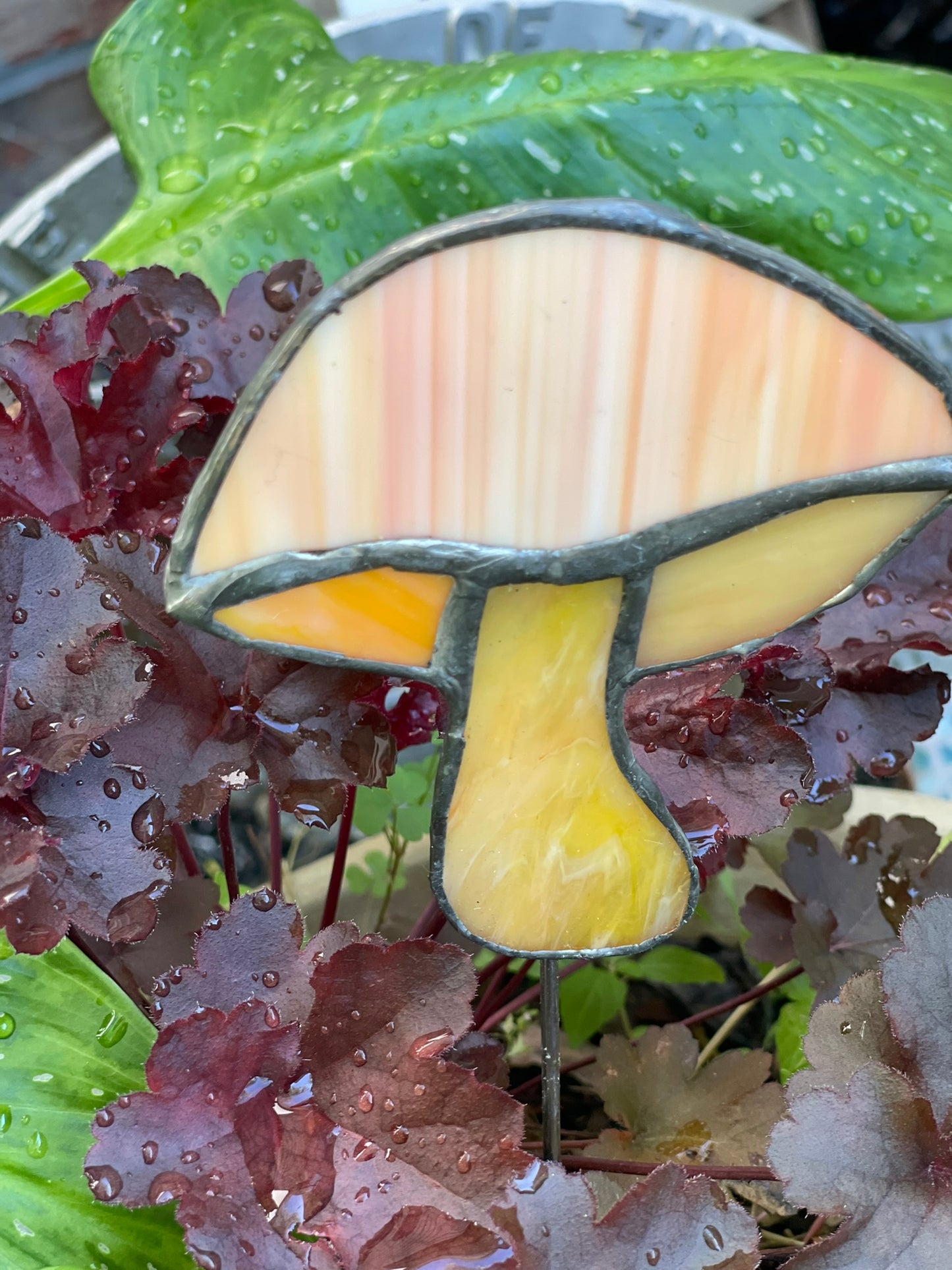 Stained Glass Garden Mushroom Light Orange Swirl