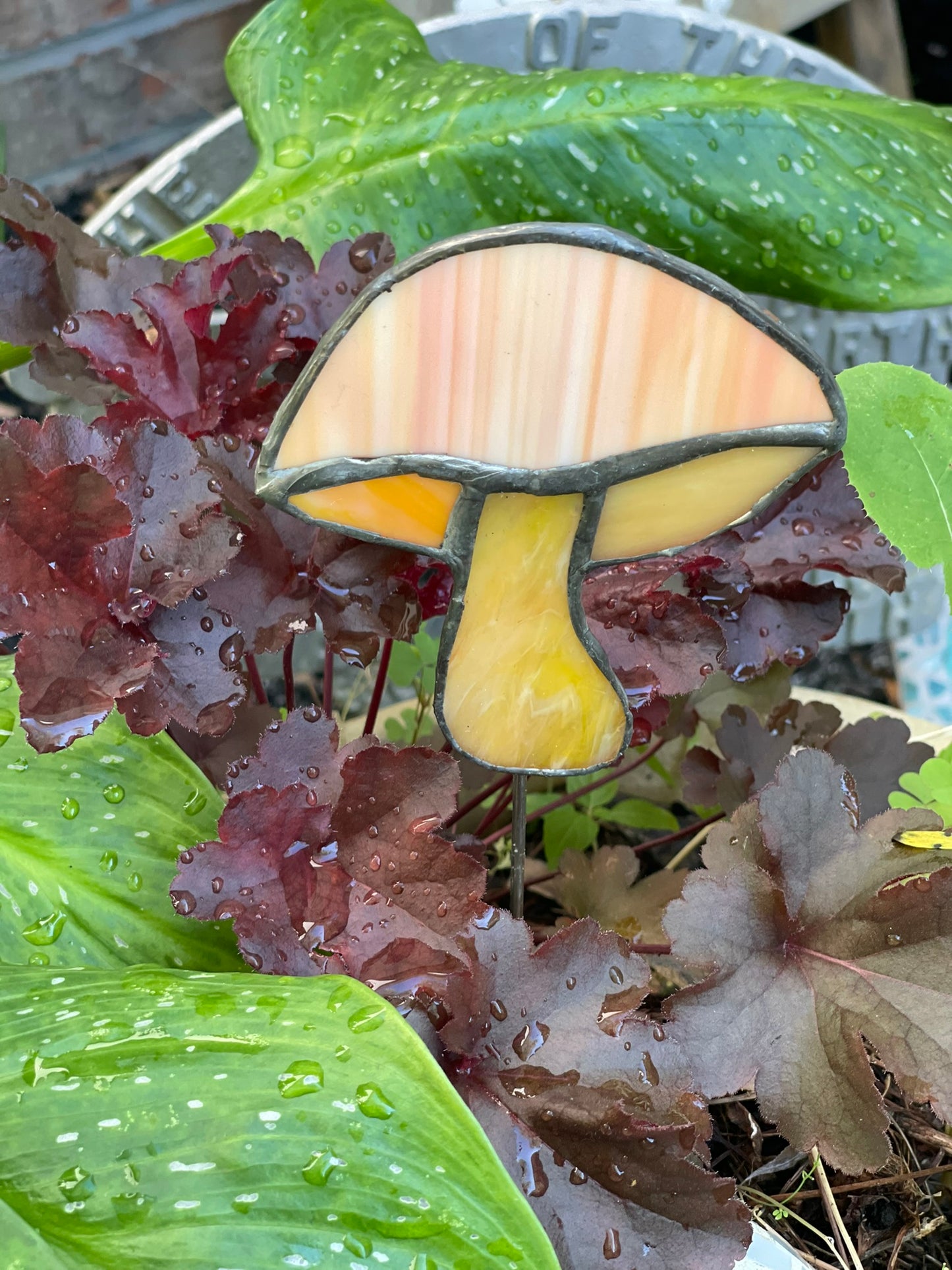 Stained Glass Garden Mushroom Light Orange Swirl