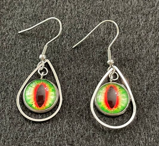 Fun Quirky Eyeball Earrings Green with Redeye