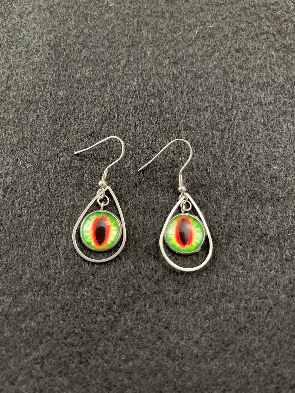 Fun Quirky Eyeball Earrings Green with Redeye