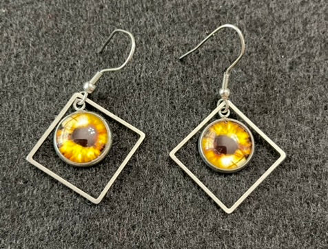 Fun Quirky Eyeball Earrings Yellow Owl Eye