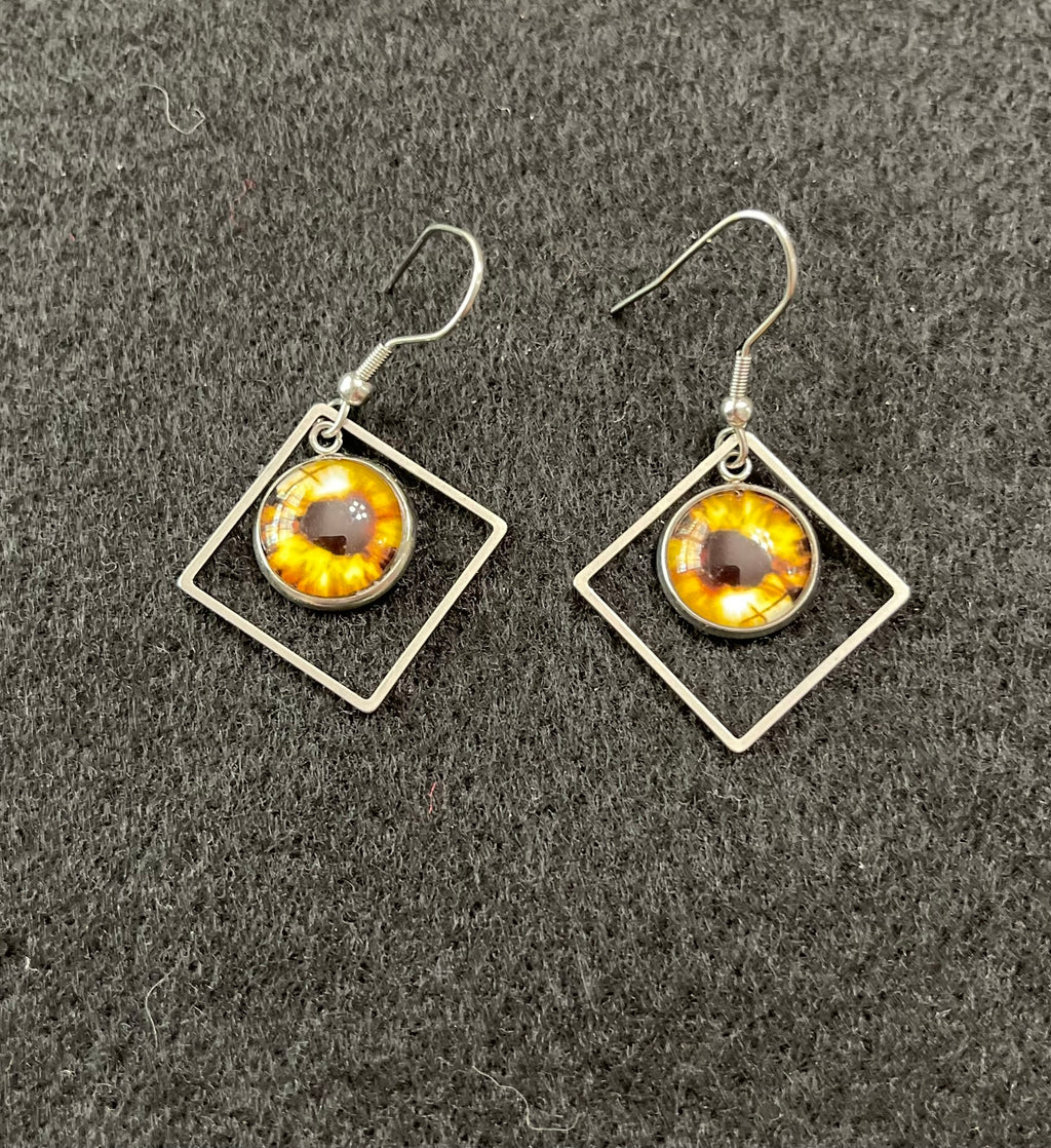 Fun Quirky Eyeball Earrings Yellow Owl Eye