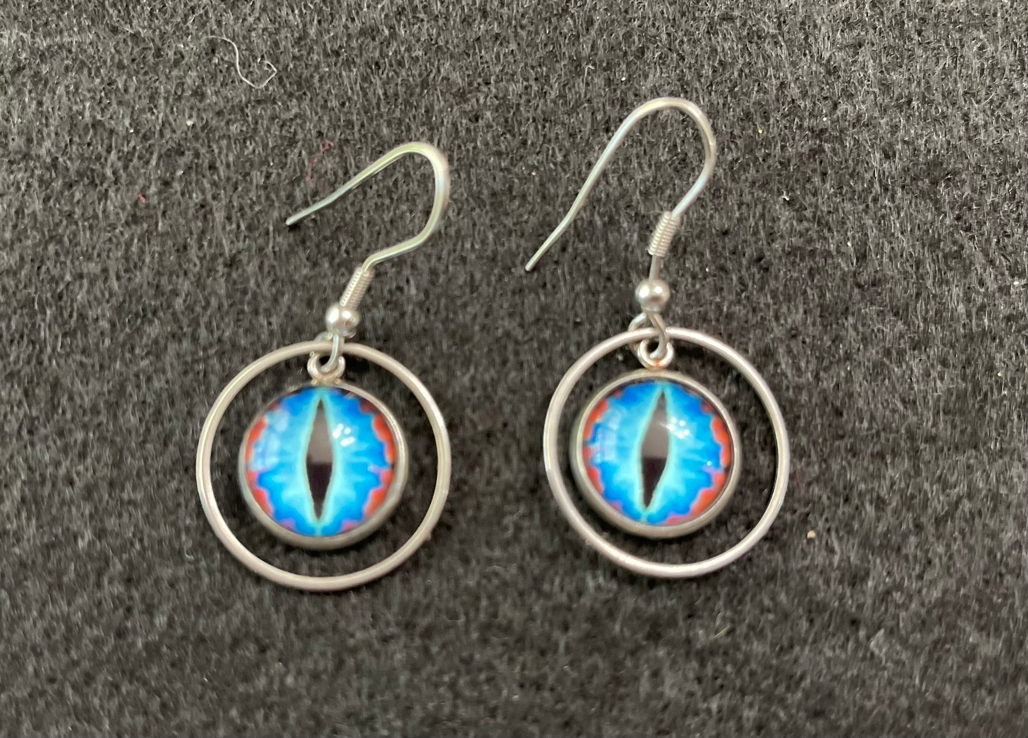 Fun Quirky Eyeball Earrings Blue Dragon Eyes