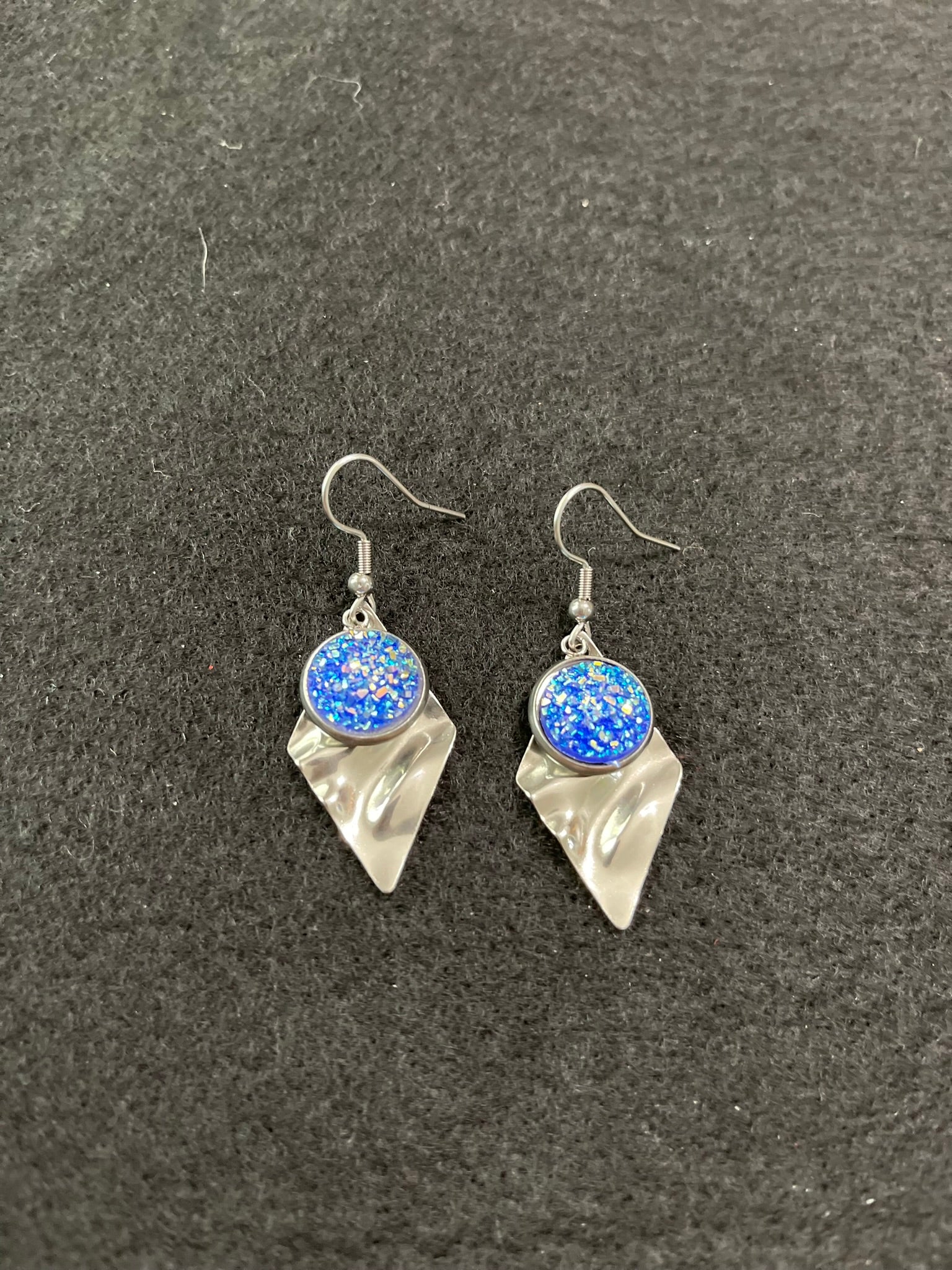 80s Inspired Retro Earrings Blue and Silver