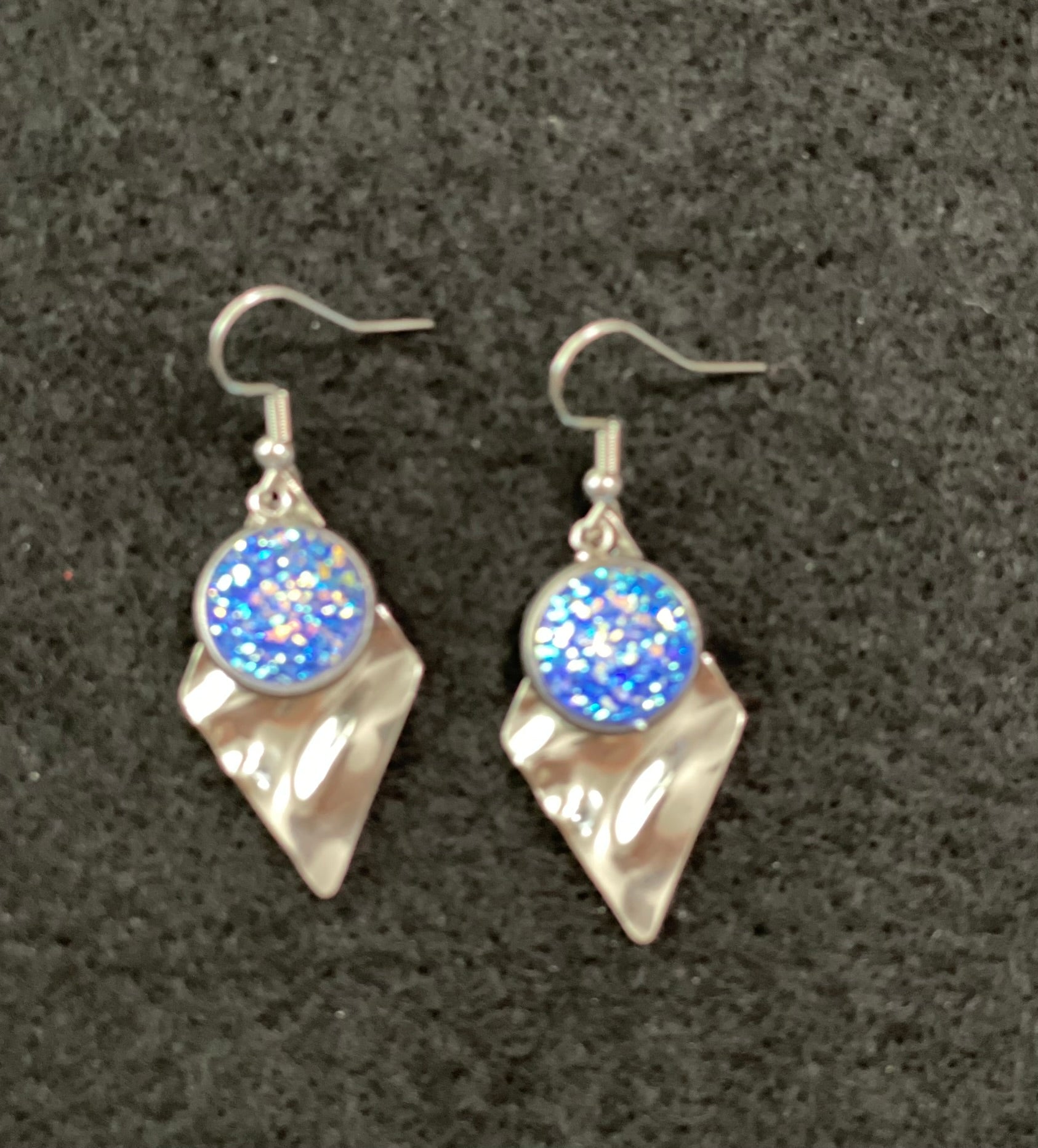 80s Inspired Retro Earrings Blue and Silver
