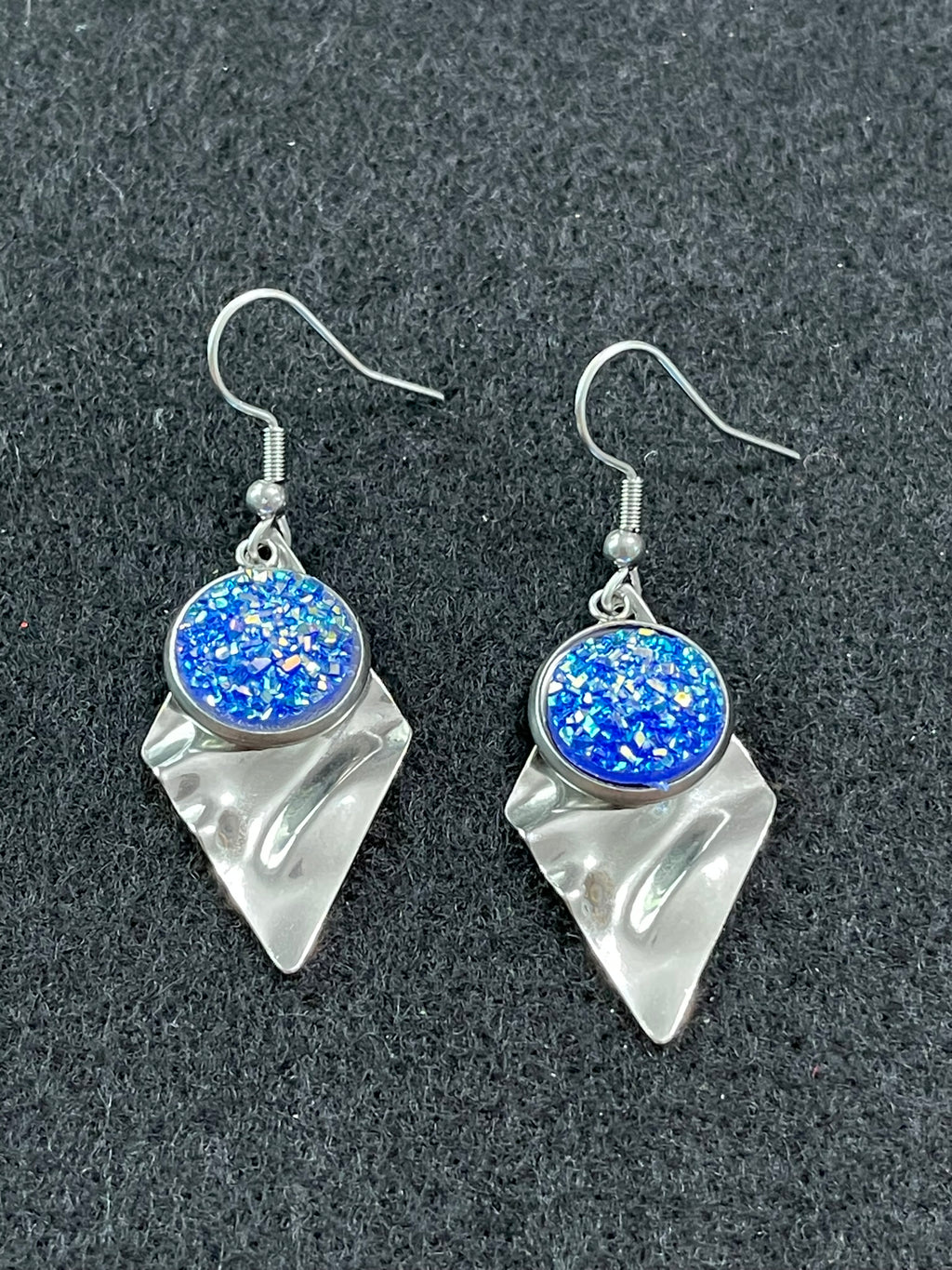80s Inspired Retro Earrings Blue and Silver