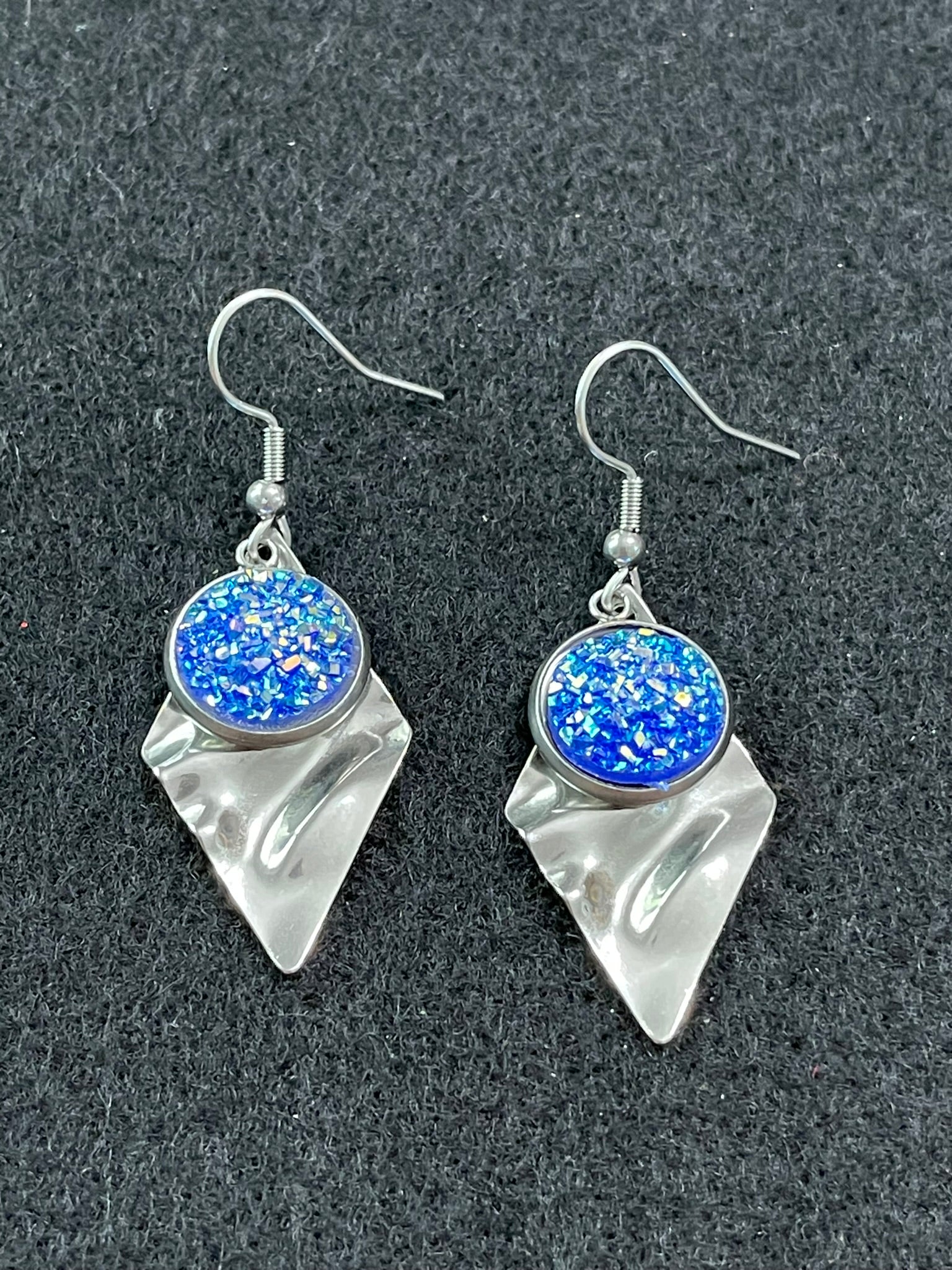 80s Inspired Retro Earrings Blue and Silver