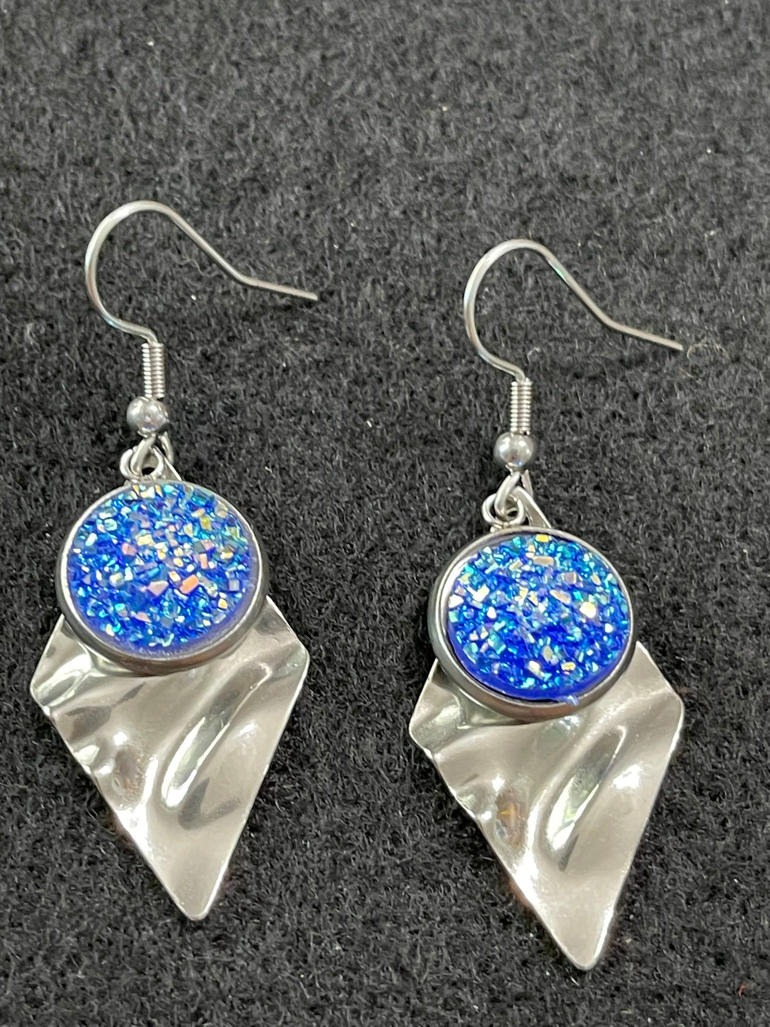 80s Inspired Retro Earrings Blue and Silver