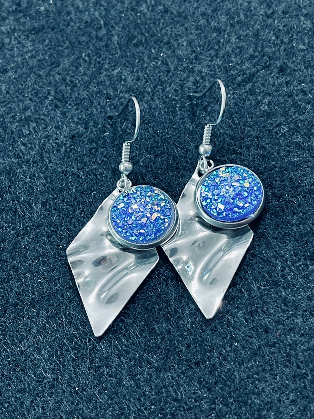 80s Inspired Retro Earrings Blue and Silver