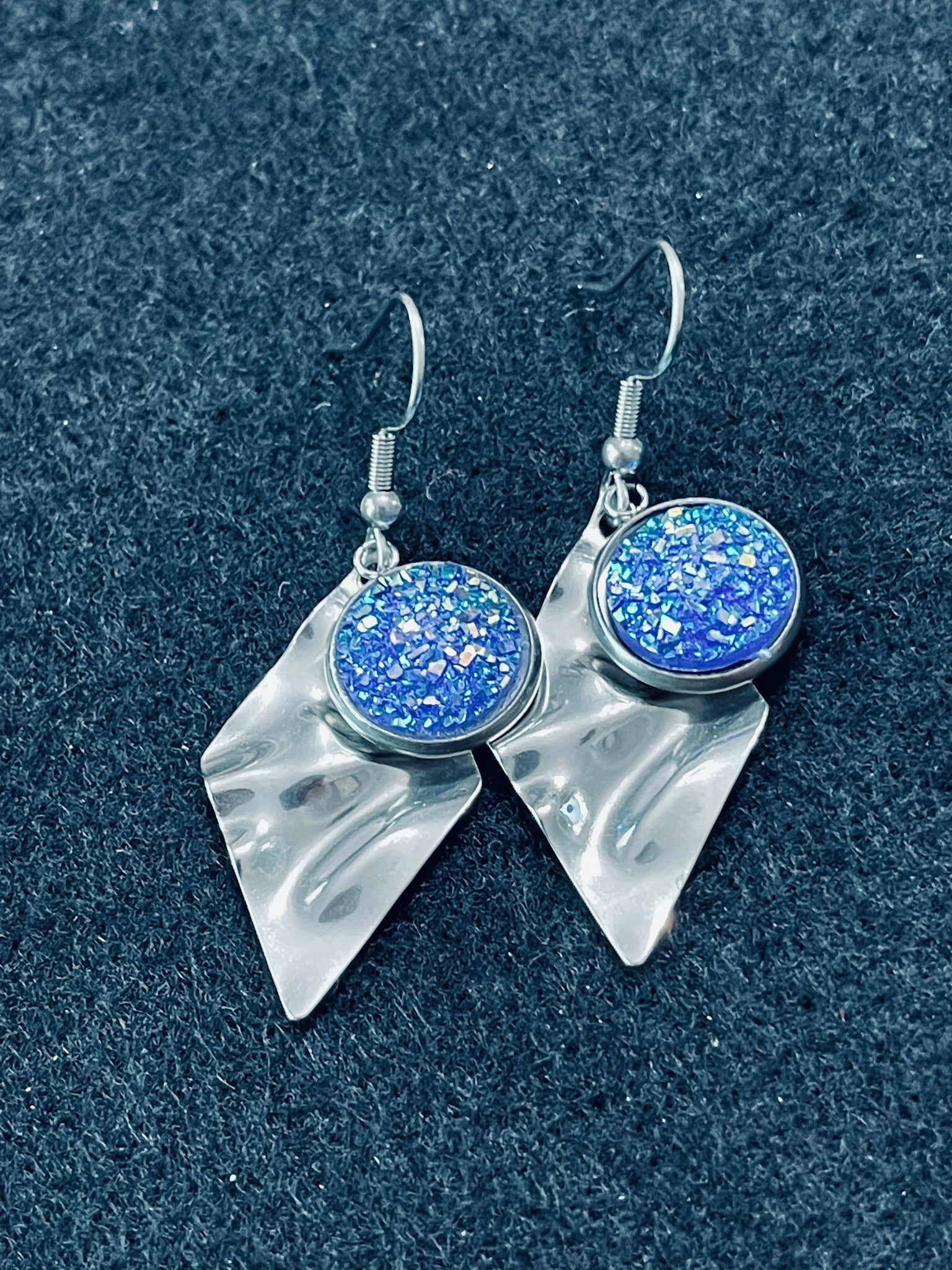80s Inspired Retro Earrings Blue and Silver