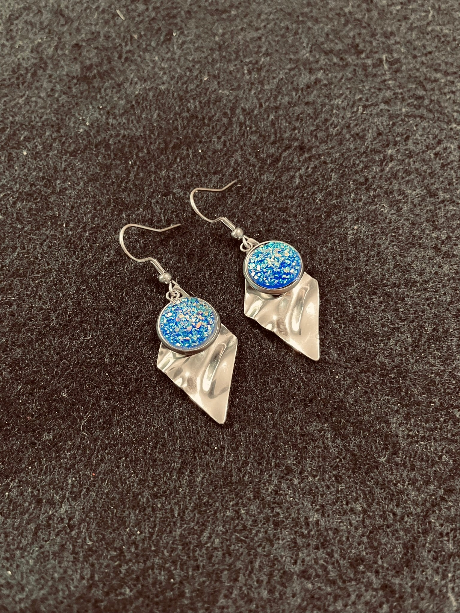 80s Inspired Retro Earrings Blue and Silver