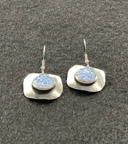 80s Inspired Retro Earrings Crystal and Silver Oyster Shell