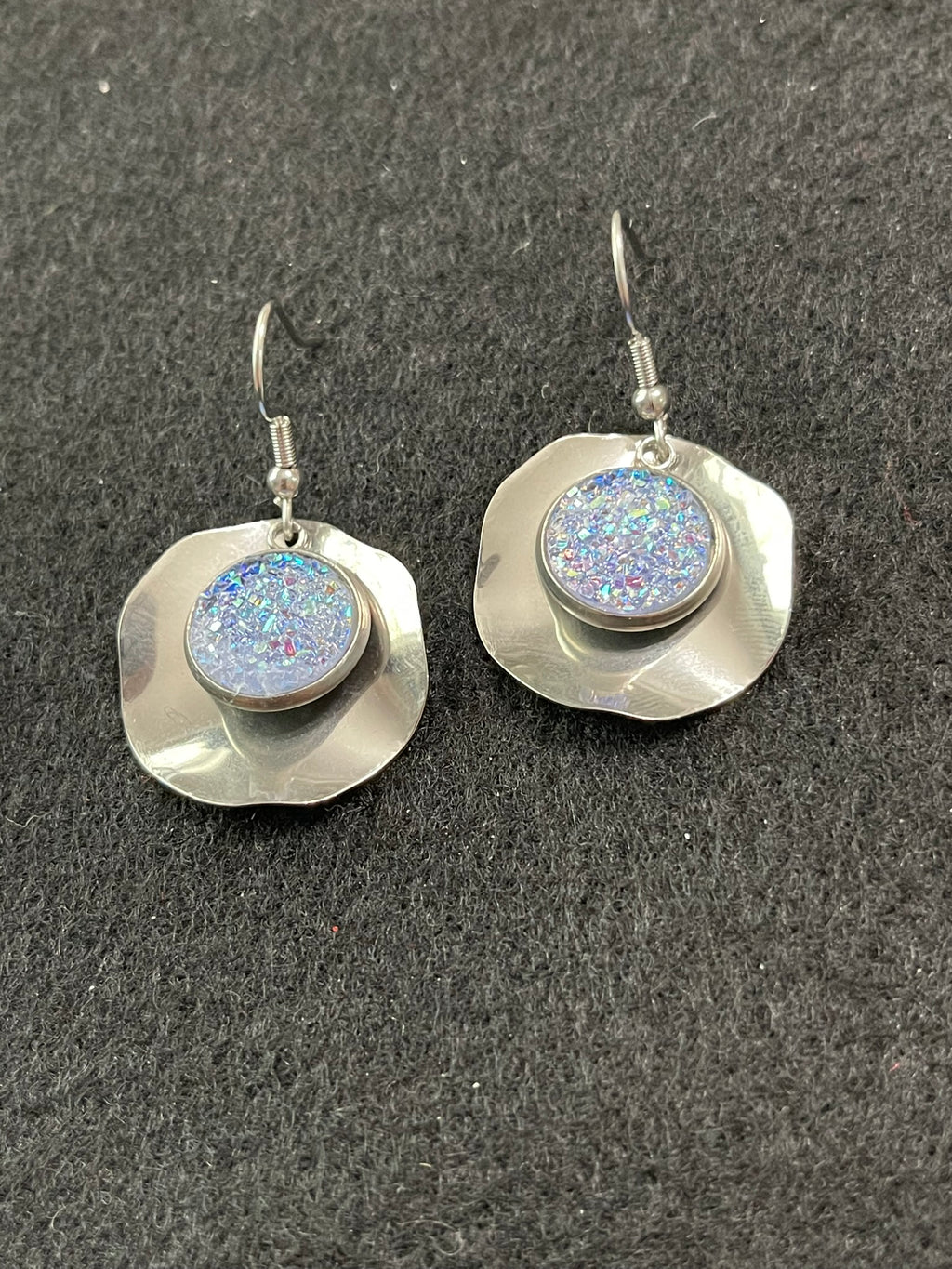 80s Inspired Retro Earrings Crystal and Silver Oyster Shell