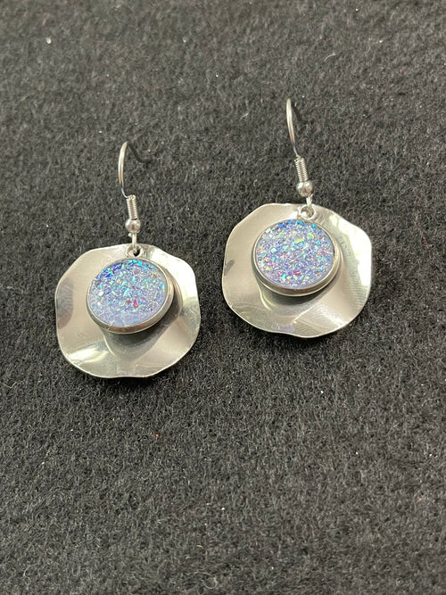 80s Inspired Retro Earrings Crystal and Silver Oyster Shell