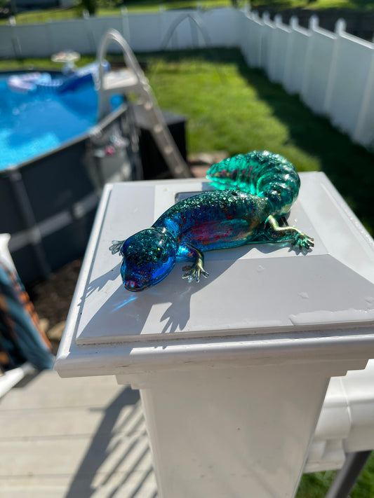 Blue and Teal Glitter Leopard Gecko Figurine