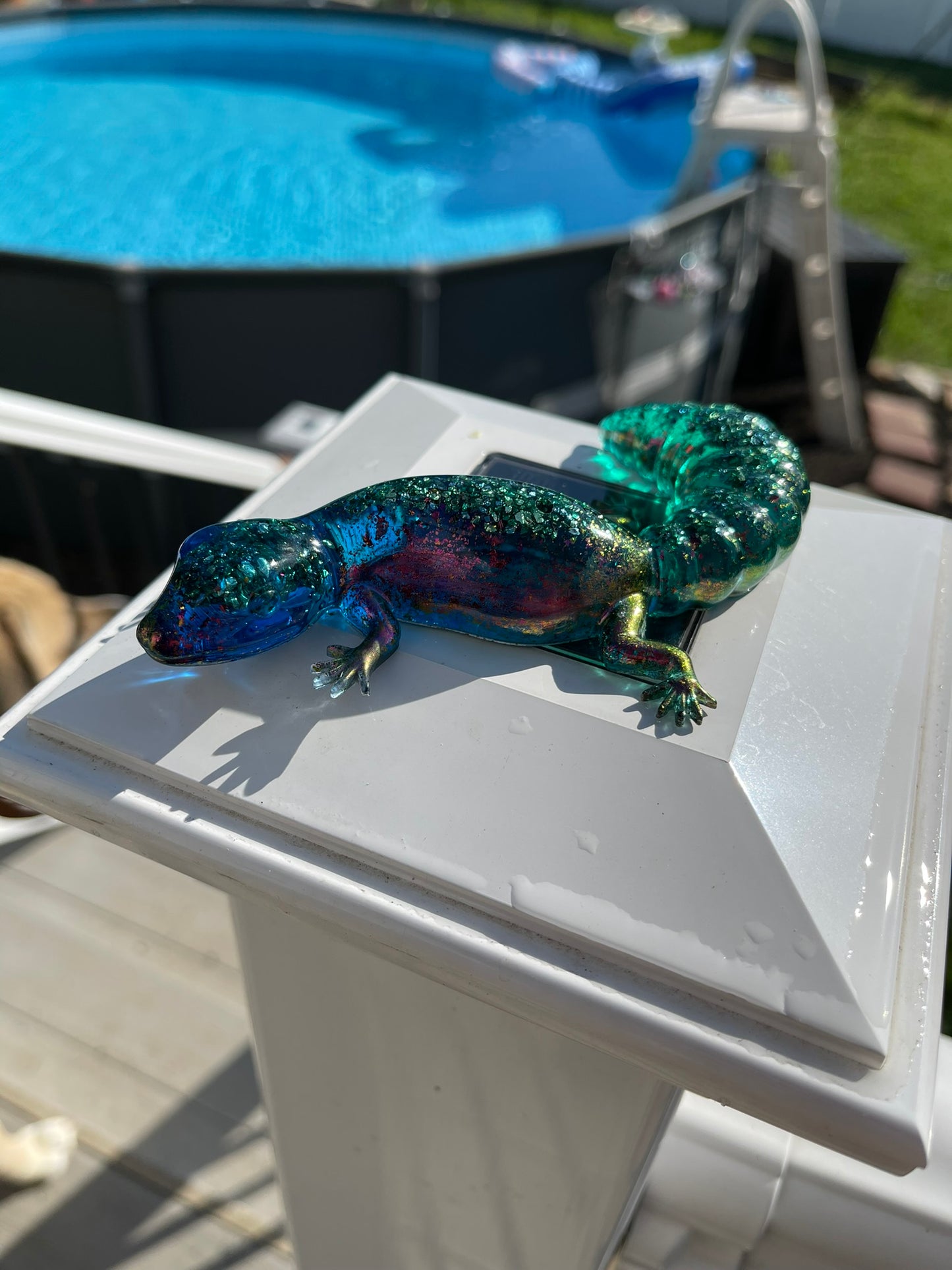 Blue and Teal Glitter Leopard Gecko Figurine