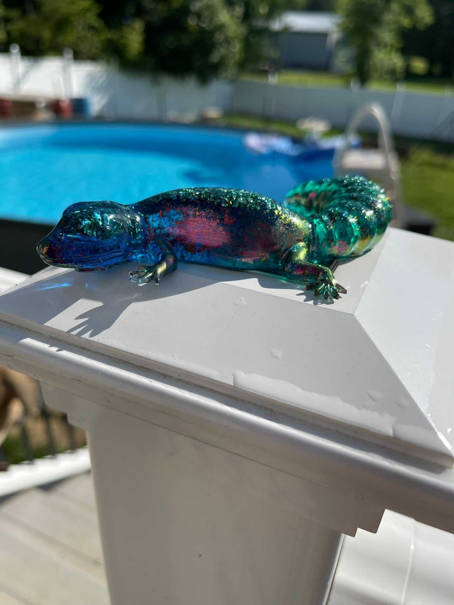Blue and Teal Glitter Leopard Gecko Figurine