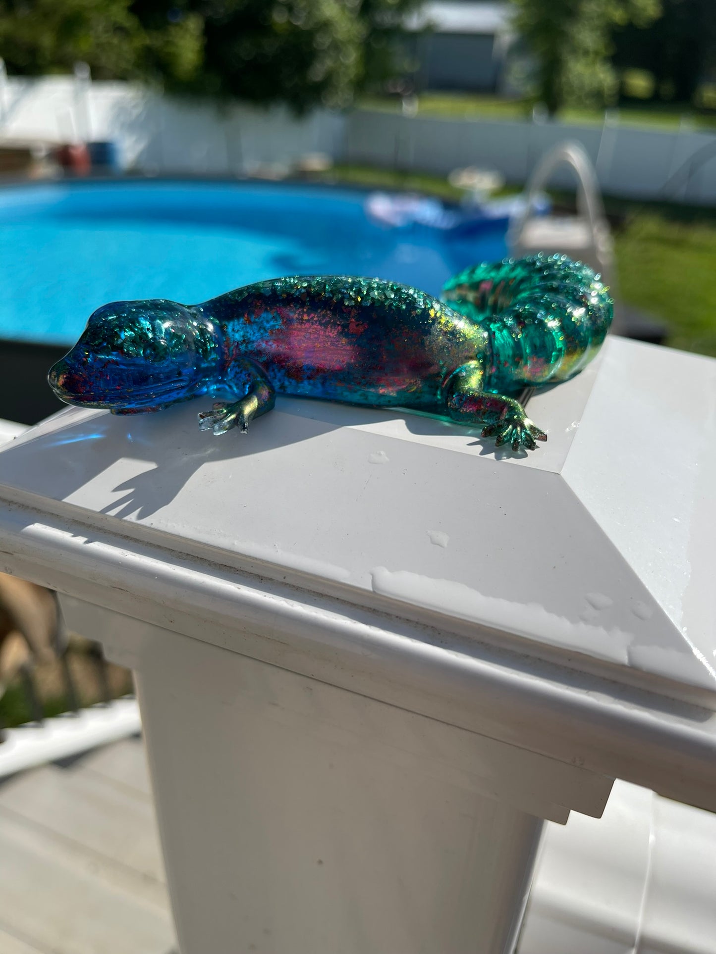 Blue and Teal Glitter Leopard Gecko Figurine