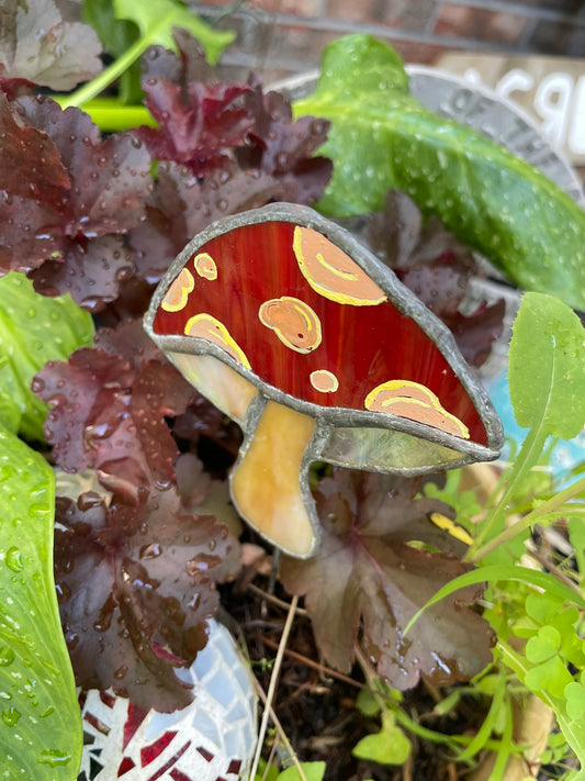 Stained Glass Garden Mushroom Red and Yellow