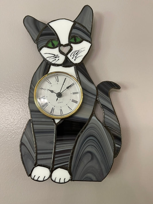 Gray Tabby Cat Clock