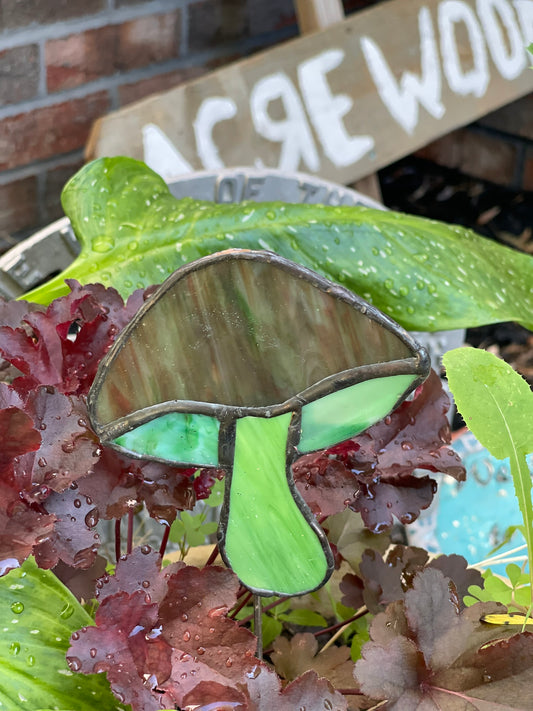 Stained Glass Garden Mushroom Green Swirl